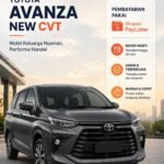 Promotional banner for Toyota Avanza New CVT featuring a gray SUV and a right-side panel with payment options (Shopee PayLater, flexible payments).