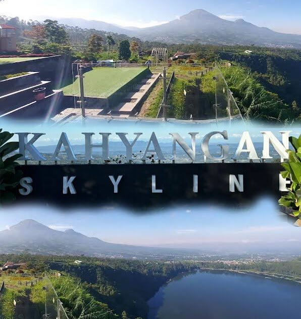 Terraced outdoor deck at Kahyangan Skyline with glass railing, greenery, and distant mountains.